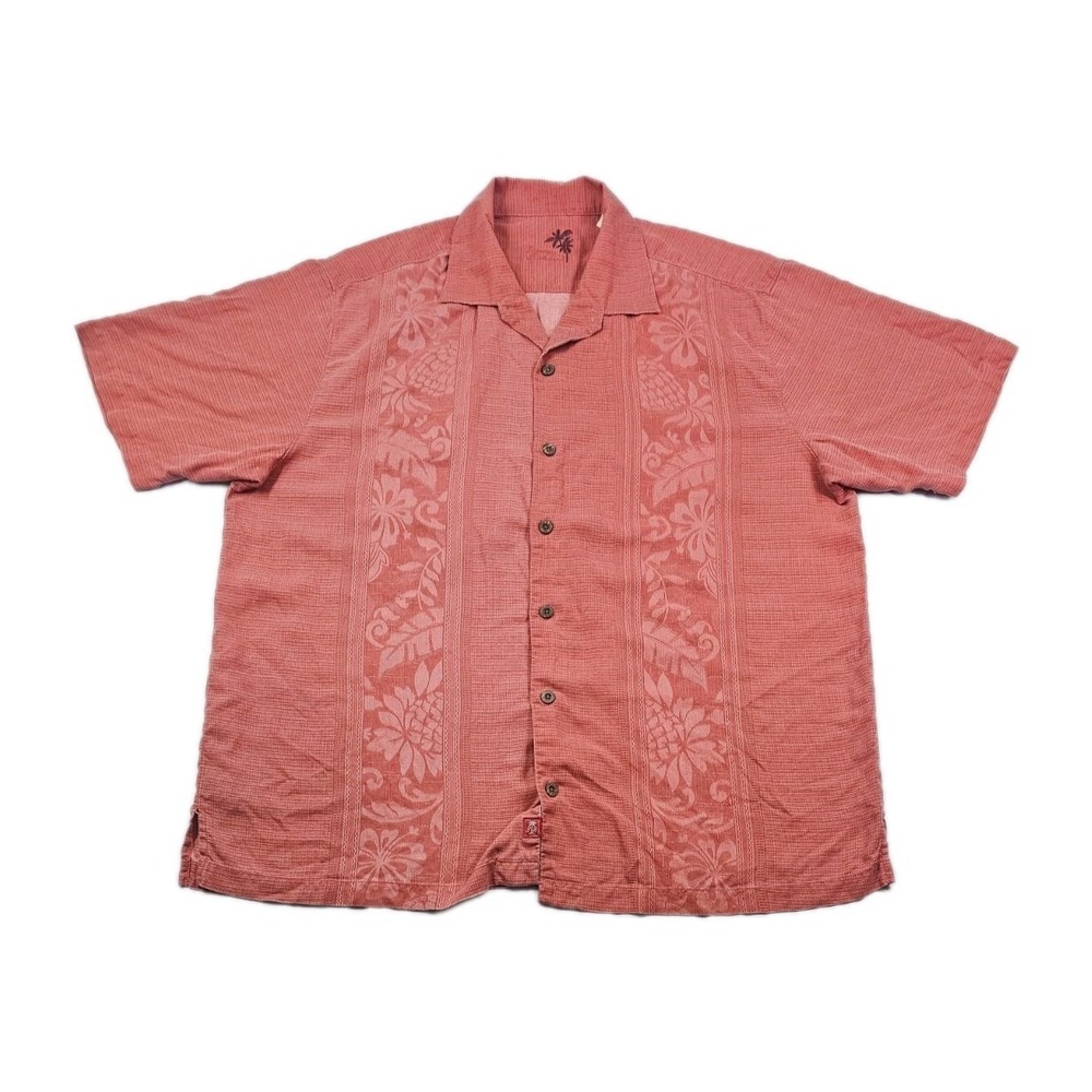 Tommy Bahama 100% Silk Mens XL Red Hawaiian Palm Trees Flowers Pineapples Soft